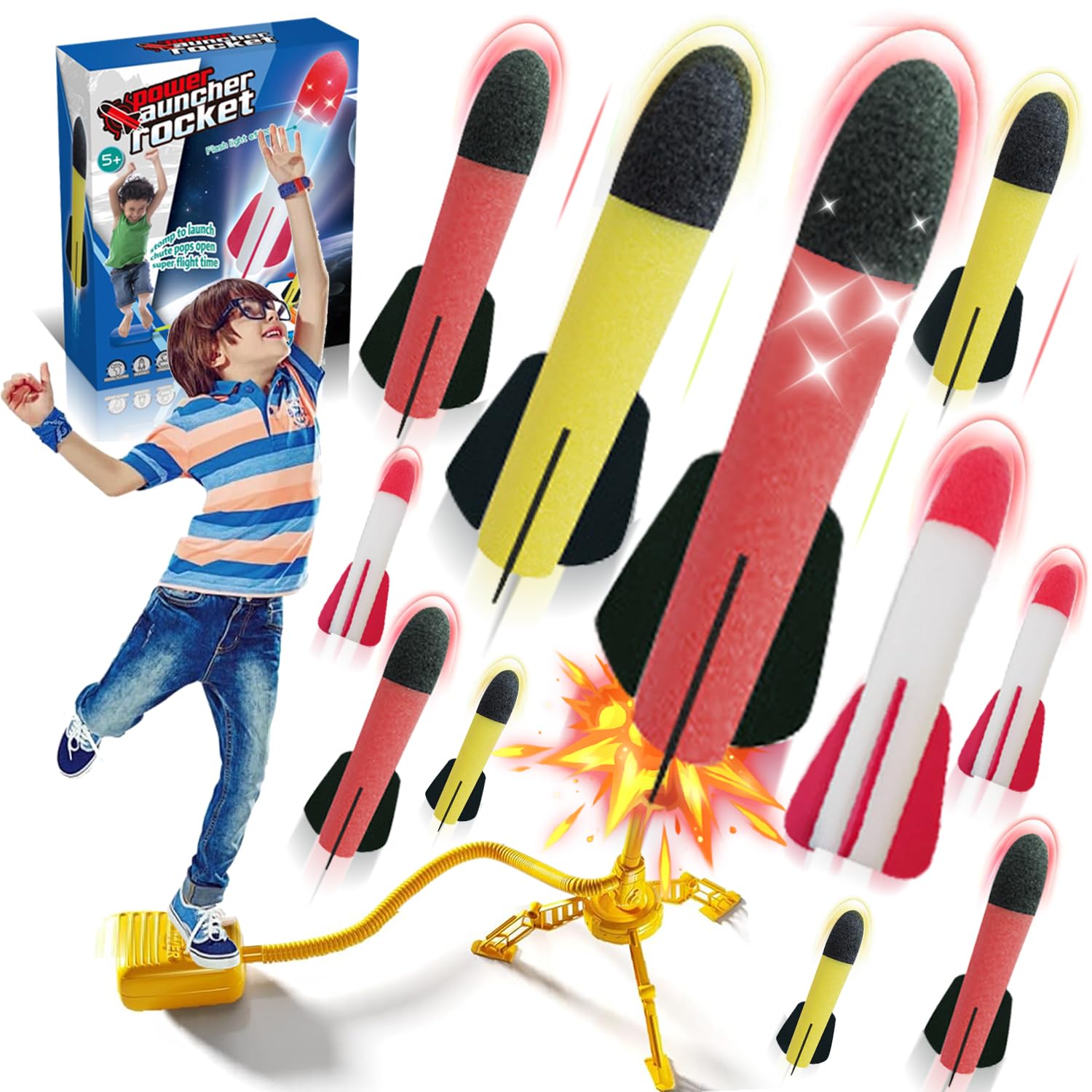 Space Rocket Launcher for Kids, Garden Games Rockets and Multi Player Adjustable Catapult Launcher Stand, Birthday Gift Toys for Kids Boys Girls Age 3 4 5 6 7 8 + Years Old
