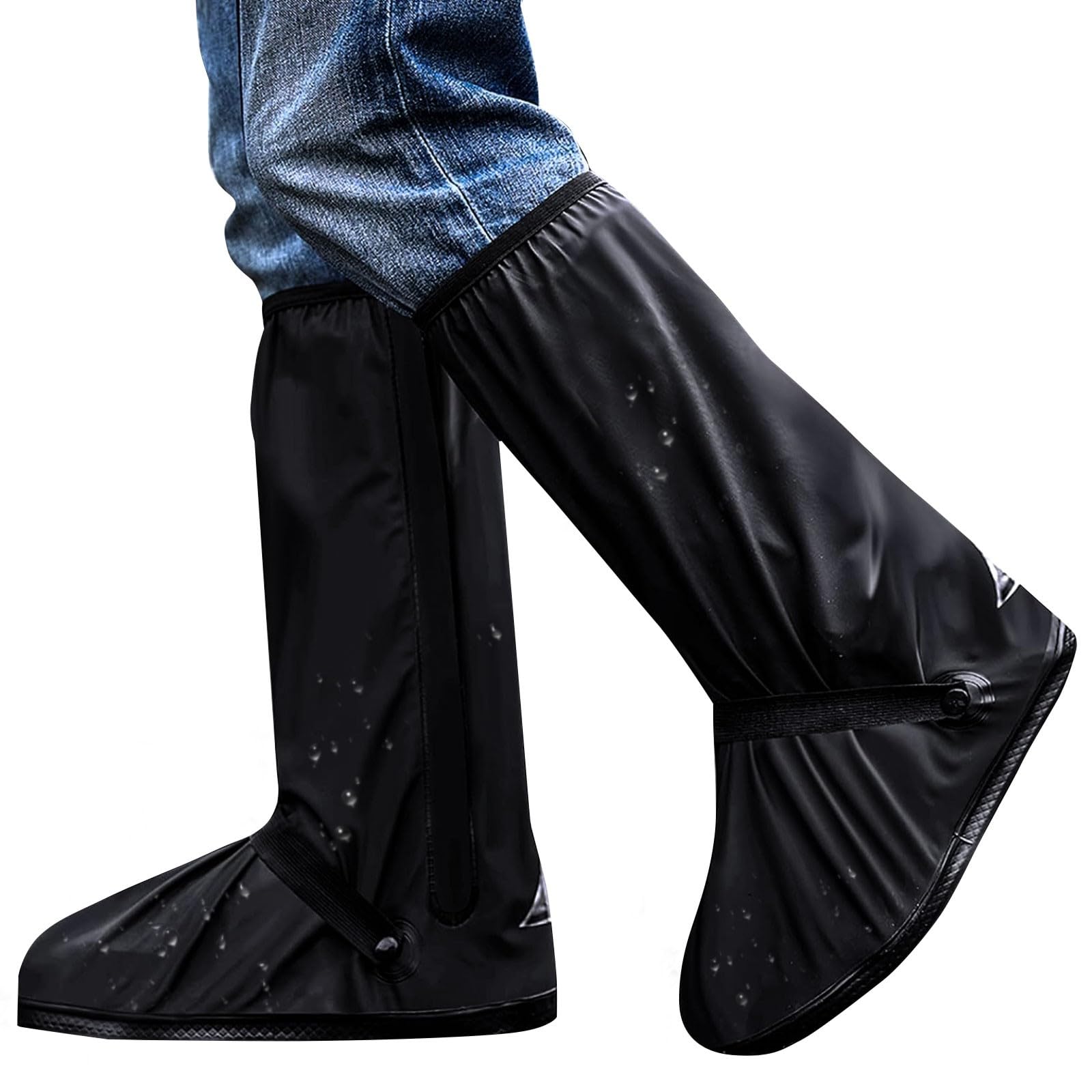 Photo 1 of VBoo Shoe Covers with Zipper Long pattern Waterproof Shoe Covers Reusable Cycling Galoshes for Rainy and Snowy Outdoors Garden etc, Rain Boots for Men Women Kid(Black, X-Large)