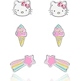 Sanrio Hello Kitty Stud Earrings Set 3-Piece - Hello Kitty Earrings Three Sets of Stud Earrings - Officially Licensed (Ice Cream)