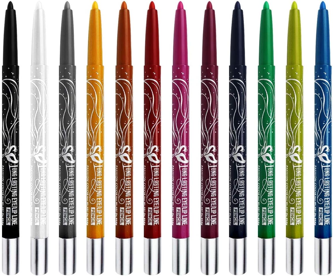 Waterproof Eyeliner, 12 Color Eyeliner, Eye Shadow Pencil, Eyebrow Pencil, Lip Liner, Multifunctional Color Painting Cosmetic Tool. (12Pcs)