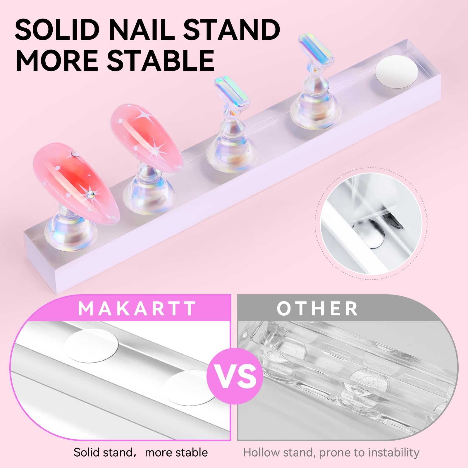 Makartt Nail Stand for Press On Nails Display Practice Art Painting Magnetic Fake Nail Holder for Painting Nails Stand for False Nail Designs with Reusable Putty for Home DIY Beginner Salon Supplies
