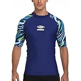 AXESEA Men's Short Sleeve Solid Swimsuit Sun Protection Rashguard Swim Shirt UPF 50+