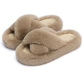 Chantomoo Women's Blue Memory Foam Faux Fur Lined Open Toe Slippers for Women - US 12