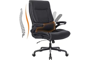 Youhauchair Big and Tall Executive Chair, Desk Office Chair with Lumbar Support, 500LBS PU Leather Ergonomic Computer Chair with Flip-up Armrests, High Back Work Chair, Black