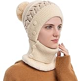 Tandarui Scarf Hats Set for Women,Winter Warmer Beanie Hats One-Piece Fleece Lined Knit Balaclavas Mask Set