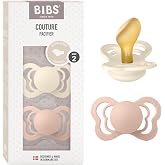 BIBS Couture Baby Pacifier 2-Pack | Made in Denmark | BPA Free Dummy Soother, Anatomical Nipple. Natural Rubber Latex, Size 2 (6-18 Months), Ivory / Blush