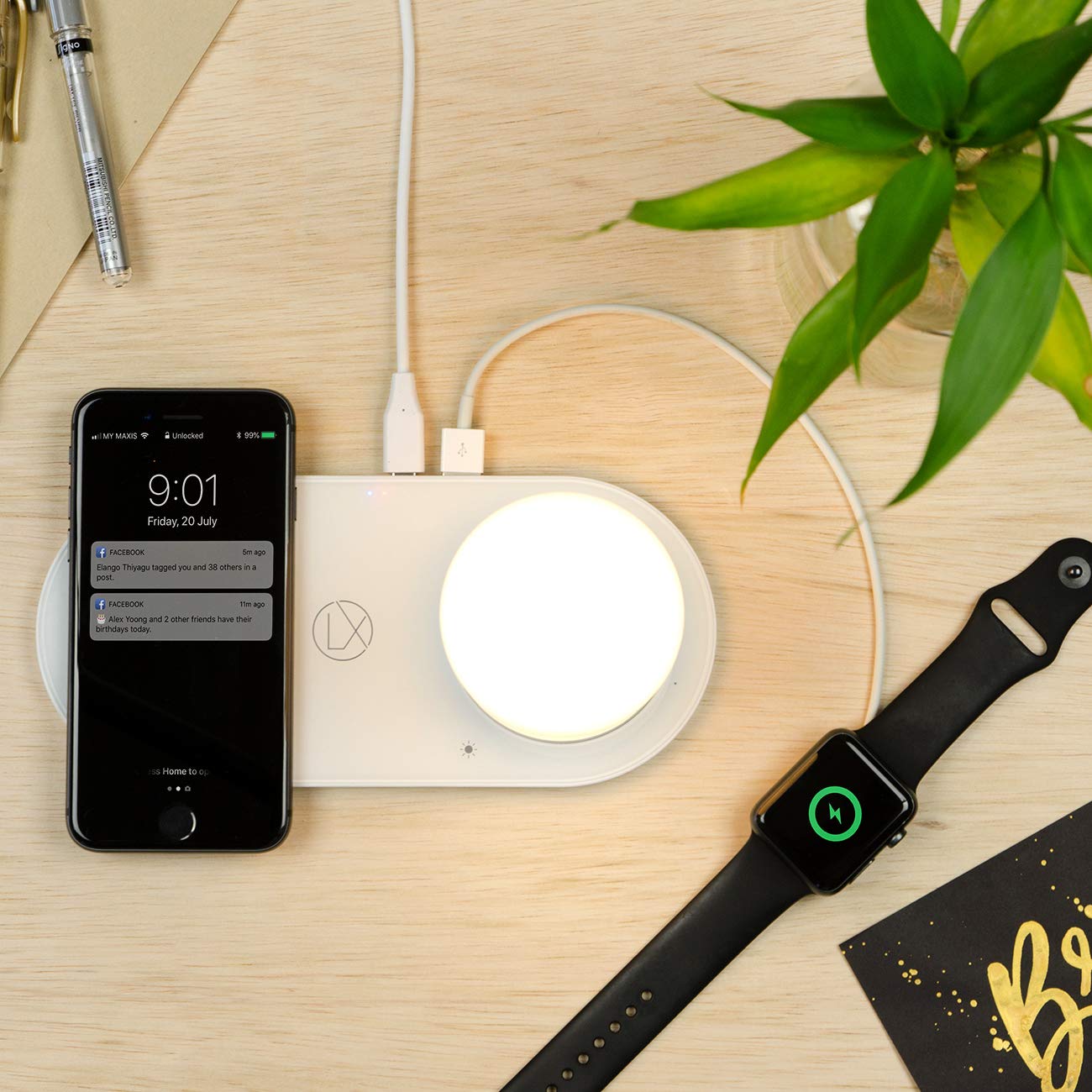 LXORY Bedside Lamp with USB Port LED Night Light with Qi Wireless