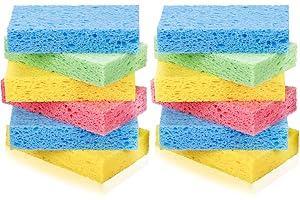 Temede 12-Count Cellulose Sponges, Non-Scratch Kitchen Sponges for Dish,Colorful Compressed Dish Scrubber Sponge for Househol