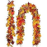 wohohoho 2 Packs Fall Garland Maple Leaf, 5.9Ft/Pieces Fall Leaves Garland 7 Maple Leaves Hanging Vines for Autumn Decor Hall