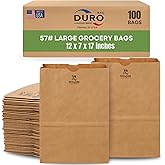 DURO 57# Large Brown Paper Lunch Bags, Heavy-Duty Paper Bags Lunch Size for Grocery, Takeout, and Food Service, Bulk 1/6 Sack, Durable Brown Bag for Retail and Packaging, 100 Count