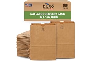 DURO 57# Large Brown Paper Lunch Bags, Heavy-Duty Paper Bags Lunch Size for Grocery, Takeout, and Food Service, Bulk 1/6 Sack, Durable Brown Bag for Retail and Packaging, 100 Count