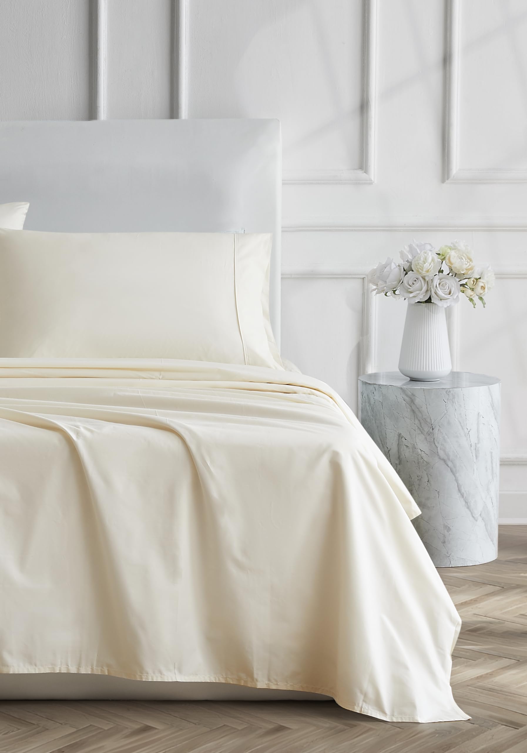 Photo 1 of Linen Closet Luxury Cotton 400 Thread Count Ultimate Cotton Percale 4-Piece Sheet Set, Queen, Ivory