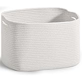 ICERZCZ Woven Cotton Rope Storage Basket for Organizing, Cute Decorative Baskets for Gifts Empty, Organizer Bins for Dog Toy, Baby Laundry, 15“×11”×9.5“, Off White