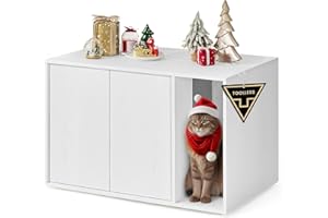 SONGMICS HOME Cat Litter Box Enclosure, Superfast Toolless Assembly, Litter Box Furniture for Large Cats, Display Side Table, Push-to-Open Doors, Minimalist Modern, Snow White UPCL013W01