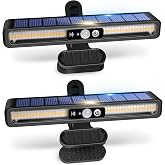 Clip On Solar Lights Outdoor with PIR Motion Sensor (Black ,2 Pack ,3000K) | Weather Resistant, 120&deg;Adjustable Angle, 3 Light Modes, No Drilling, Portable Security Light for Fence, Garage, Camping