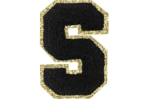 LYVUR Letter Patches Iron on 3Pcs Chenille Letters for Jackets Varsity Letters Patches Letterman Glitter Patches Iron on Letter Black S