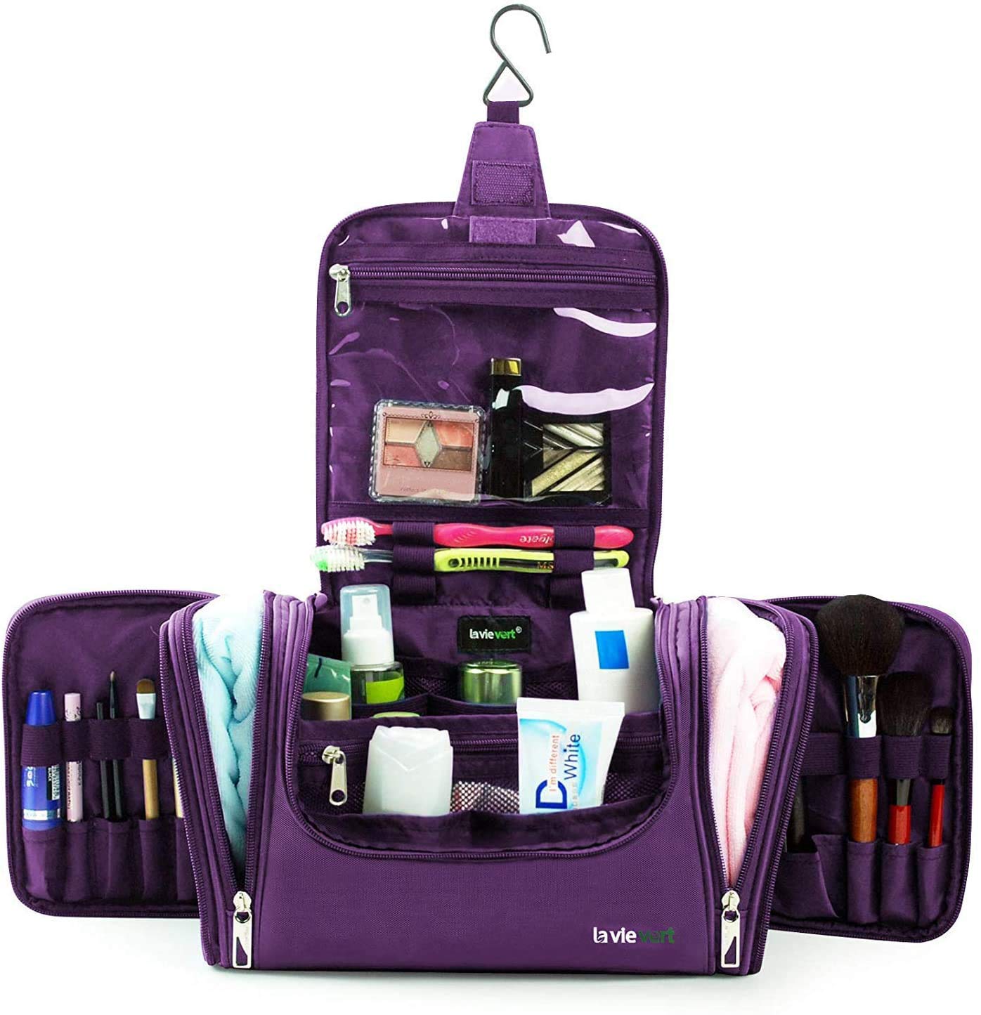 Lavievert Toiletry Bag/Makeup Organizer/Cosmetic Bag/Portable Travel Kit Organizer/Household Storage Pack/Bathroom Storage with Hanging for Business, Vacation, Household - Purple : Beauty
