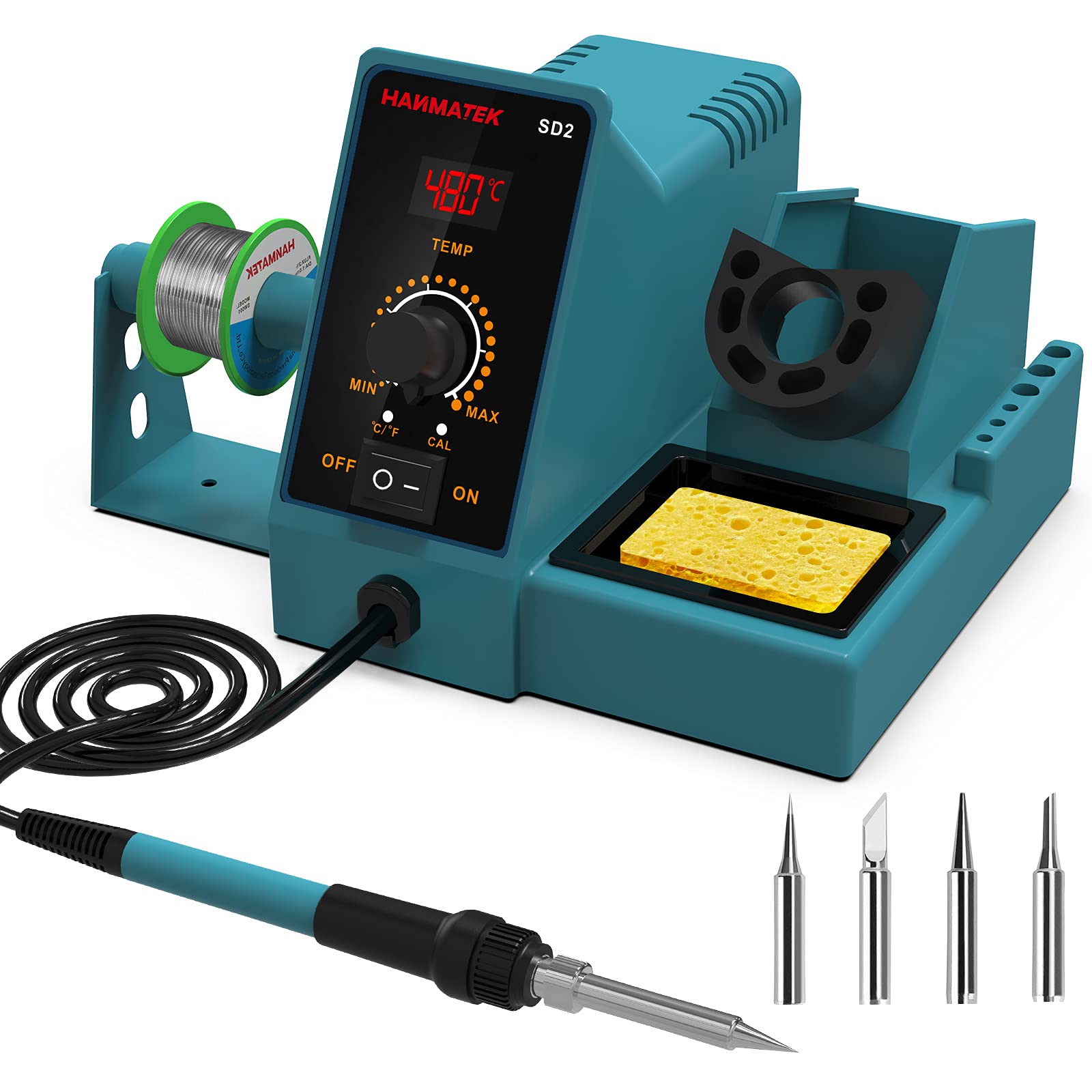 KEYTAPE Soldering Staion 60W,200℃-480℃ Smart Temperature Control 6 Seconds Rapid Heating Soldering Iron Station Soldering kit with Solder Bracket,Heat- Resistant Sponge