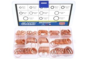 Glarks 300Pcs 12 Size Metric Flat Ring Copper Sealing Washers Assortment Set