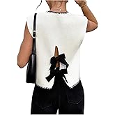 Verdusa Women's Going Out Outfits Cut Out Bow Knot Sweater Cap Sleeve Knitted Pullovers Top