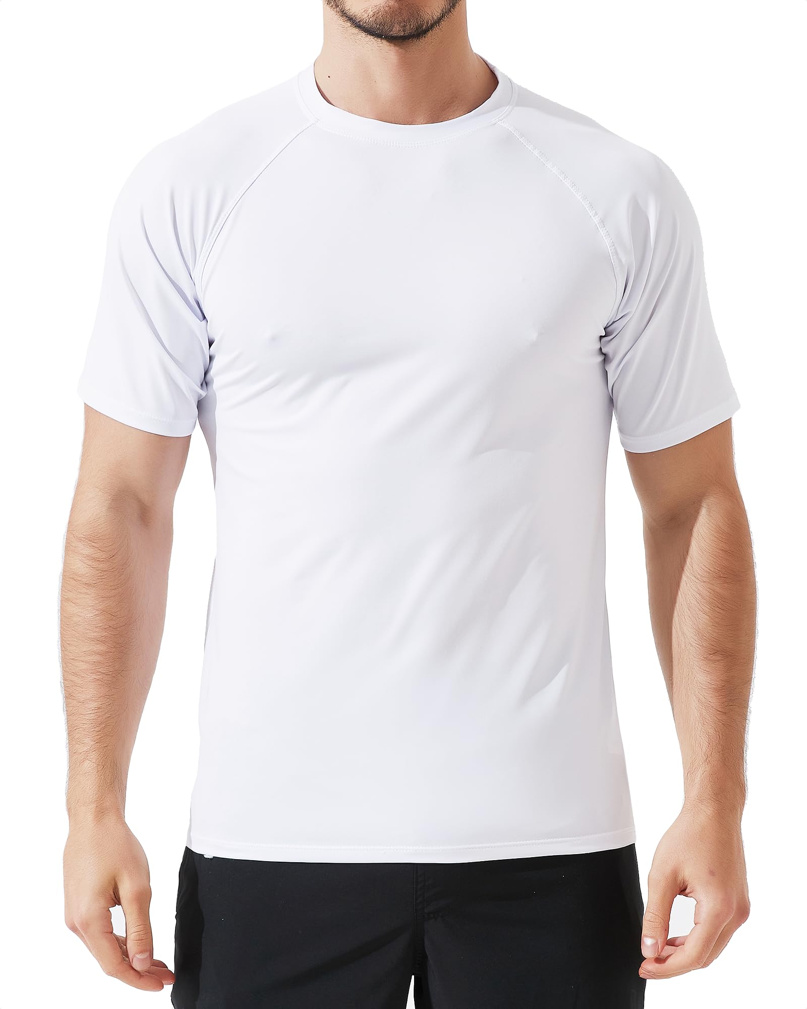 Arcweg Rash Guard Men Short Sleeves Shirt UPF 50+ Elastic Rash Vest Loose Fit Swimming Top Quick Drying Running Vest Sports Top 4XL(UK) White