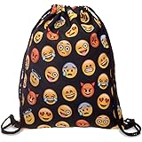 Dimayar  18''X13.75'' Gym Sack Bag Drawstring Backpack Sport Bag for Men & Women School Travel Backpack for Teens College Girls Sackpack (Smile Faces)