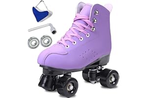 SCNUT Skates Women's Men's High Top Black PU Leather Classic Double Row Adjustable Outdoor Indoor Quad Skates and Roller Derb