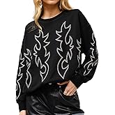 Bellesumyee Women's Western Boots Stitch Sweatshirt Retro Crewneck Pullover Long Sleeve Pullover Sweater Tops