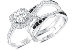 Newshe Jewellery Wedding Rings for Women Cubic Zirconia Engagement Bridal Band Set 925 Sterling Silver Promise Anniversary Enhancers and Wraps Round Size 5-12