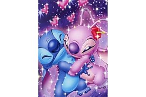 Offito Stitch Diamond Painting Kits for Adults Kids Beginners, DIY 5D Angel and Stitch Diamond Art Kits for Adults Kids, Stitch Paint by Diamonds Gem Painting Kits for Home Wall Decor 12 x 16 inch