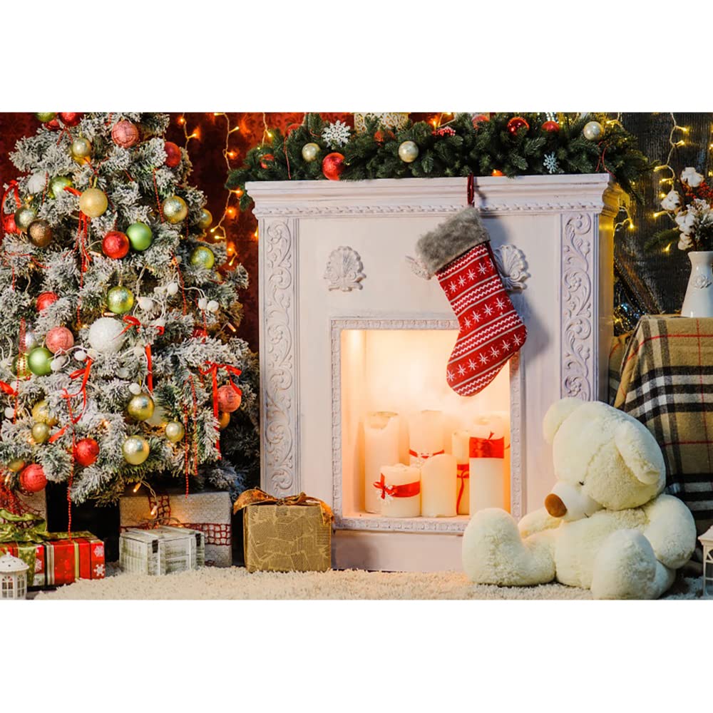 Aoihrraan 3x2m Christmas Fireplace Photography Backdrop Xmas Room Decorations Trees Gifts Sock Doll Background New Year Festival Family Party Banner Supplies Kids Portrait Photo Studio Props