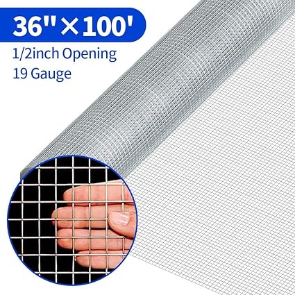 12 Hardware Cloth 36 X 100 19 Gauge Galvanized Welded Wire Metal Mesh Roll Vegetables Garden Rabbit Fencing Snake Fence For Chicken Run Critters