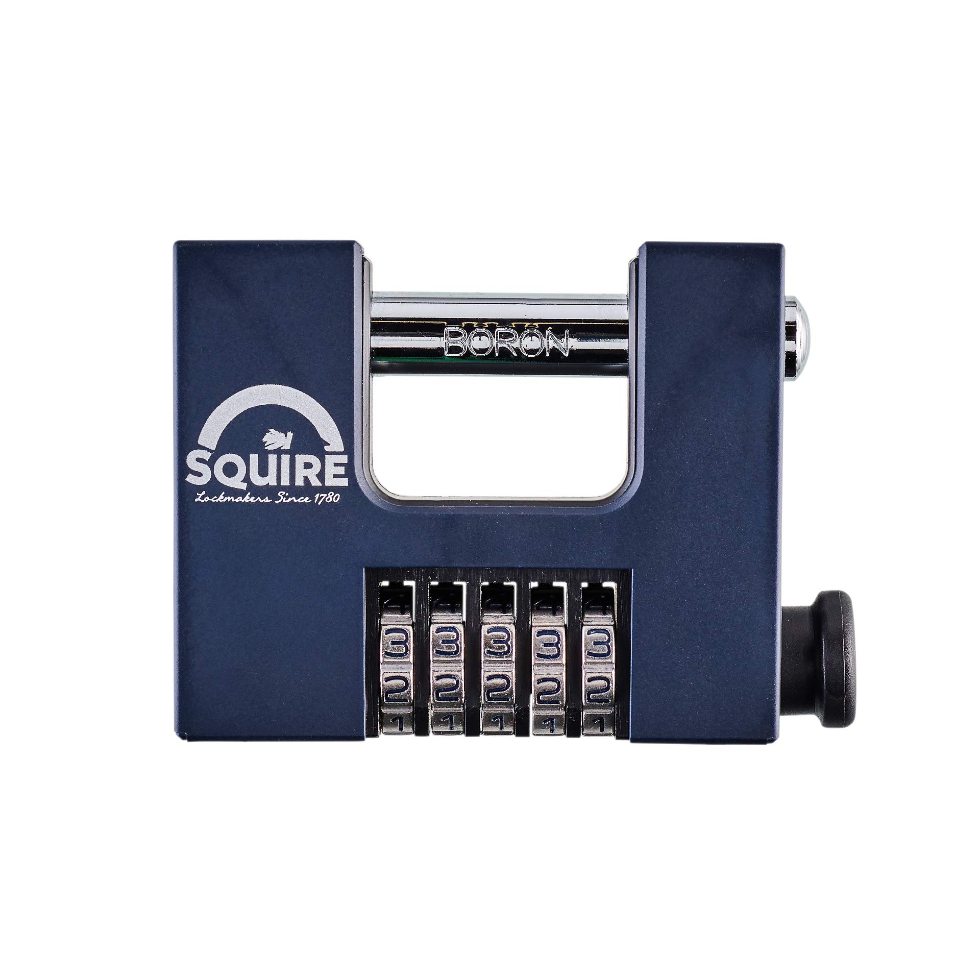 Squire Heavy Duty Padlock (CBW85) - 5 Wheel Combination - Alloy Steel for Corrosion Resistance - Ideal for Gates, Garages and Large Sheds (Blue, 85 mm)