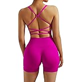 RXRXCOCO Seamless Workout Sets for Women 2 Piece Strappy Sports Bras Scrunch Butt Booty Shorts Matching Yoga Tracksuits
