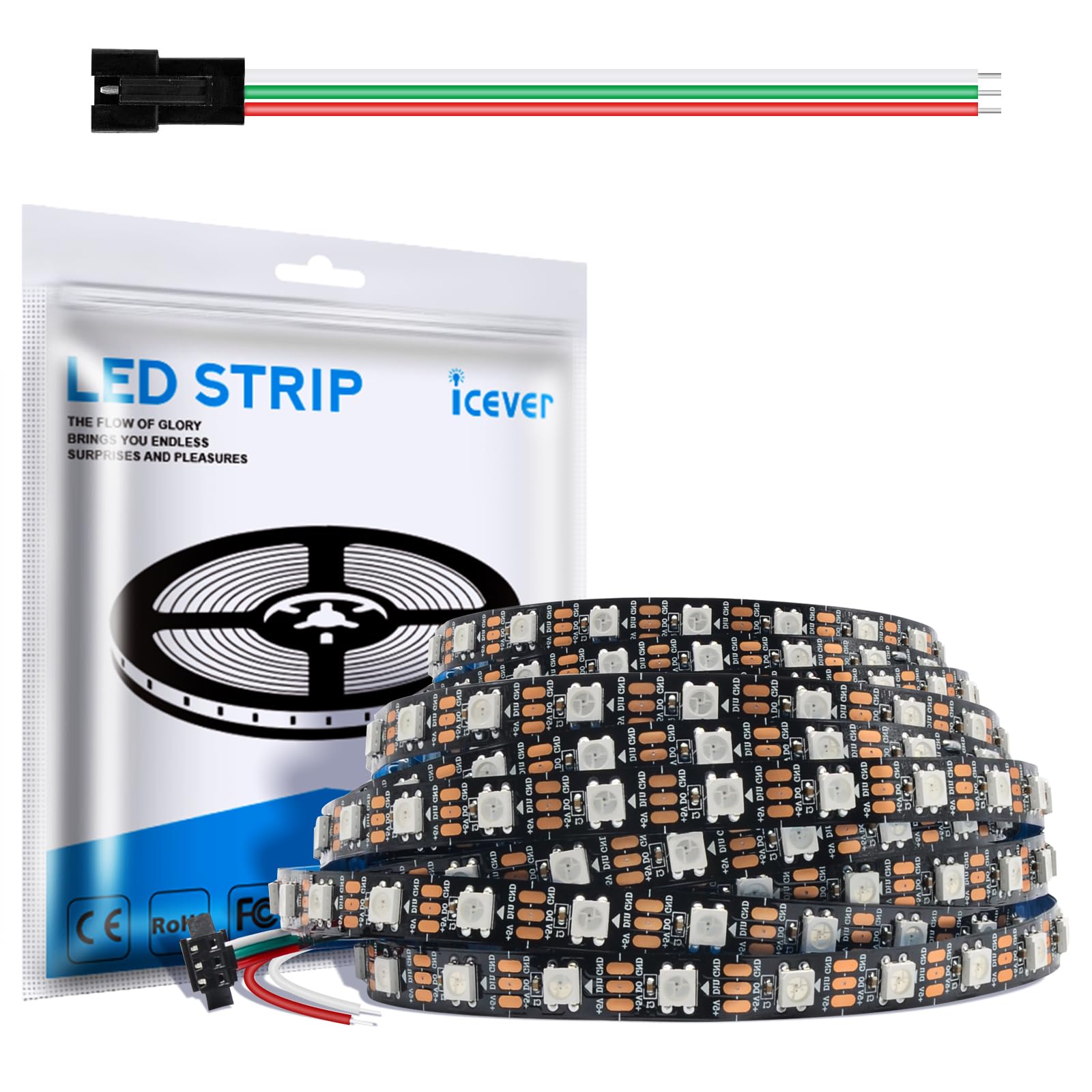 icever WS2812B LED Strip Light for PC - 5m RGB 5050SMD Addressable Pixels PCB Black Articulated Illusion Color for WS2812B Addressable LED Strip - DC5V