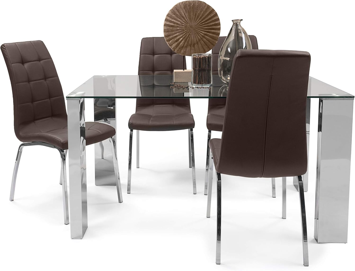 Conjunto de Comedor Karina II Mesa de 140x90 cm de Cristal y Acero