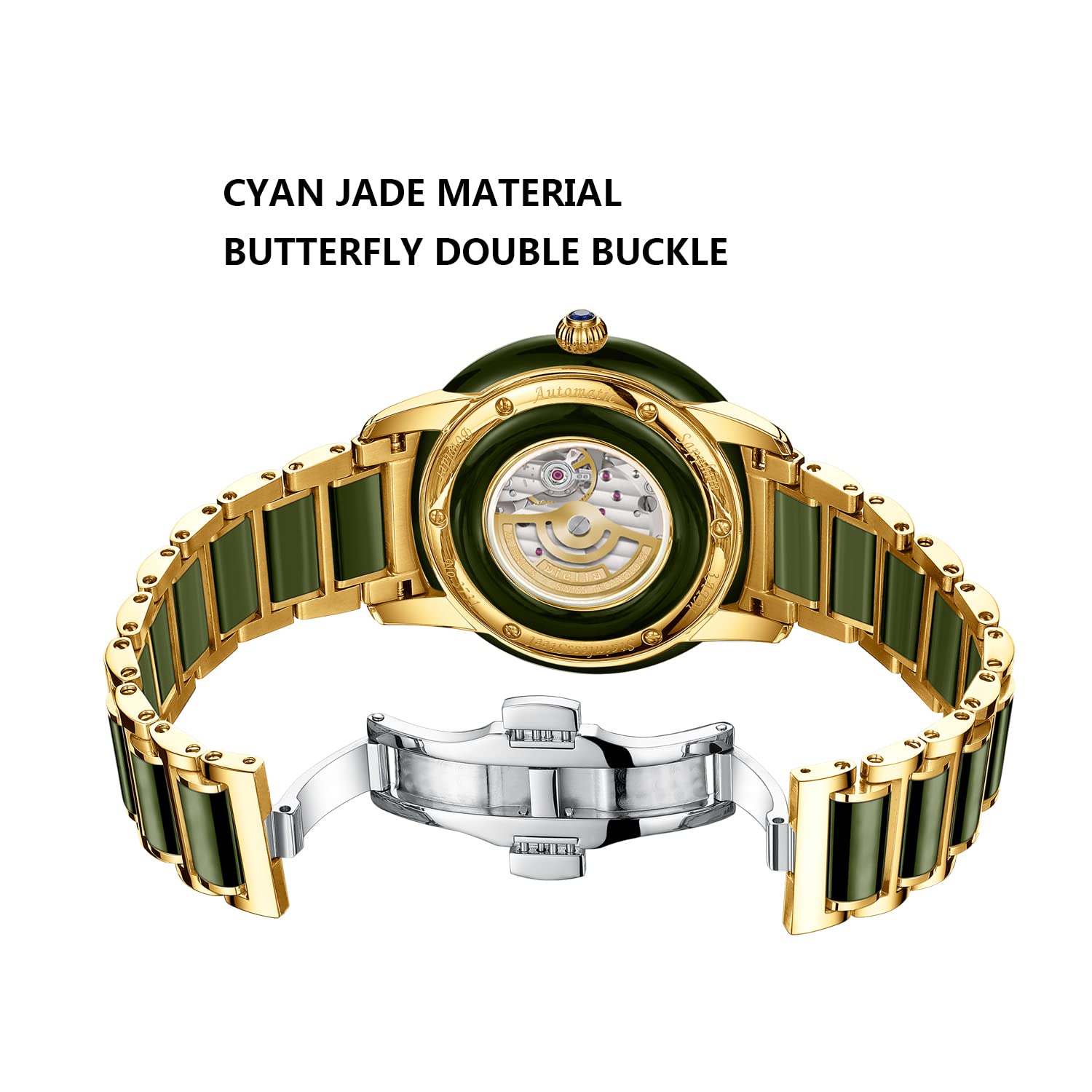 Diella Automatic Watches for Men and Women,Luxury Jade Wrist Dress Watch with Luminous Display,Waterproof