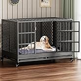 Snuowu 38 Inch Heavy Duty Dog Crate with Wheels, Folding Metal Big Dog Cage for Large and Medium Dogs, Extra Large XL XXL Ind