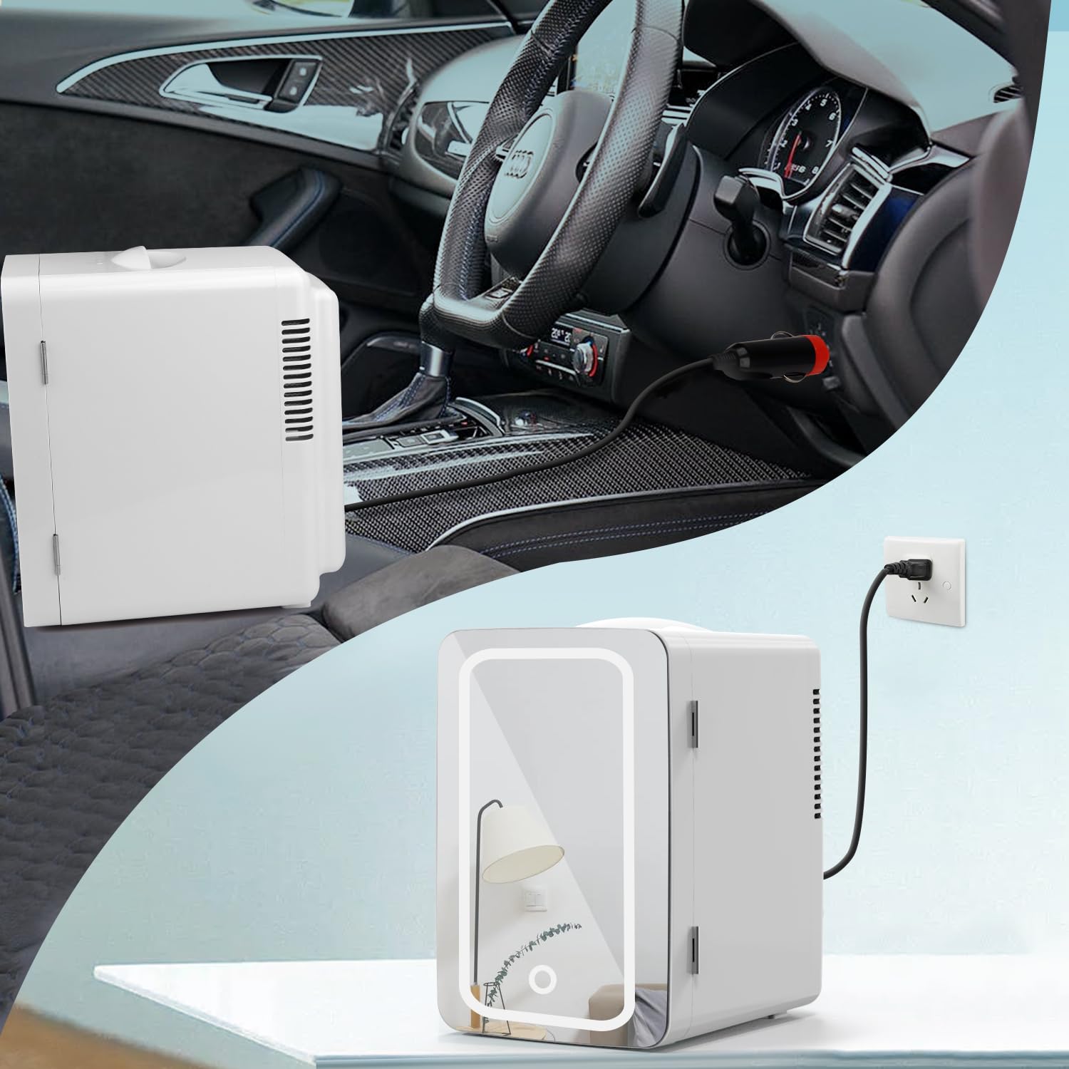 Living Enrichment Mini Fridge 6L Capacity, Skincare Fridge with Mirror, Portable Small Refrigerator Cooler or Warmer, AC DC Powered, for Drink Cosmetics, Skin Care, Bedroom Office Car, White