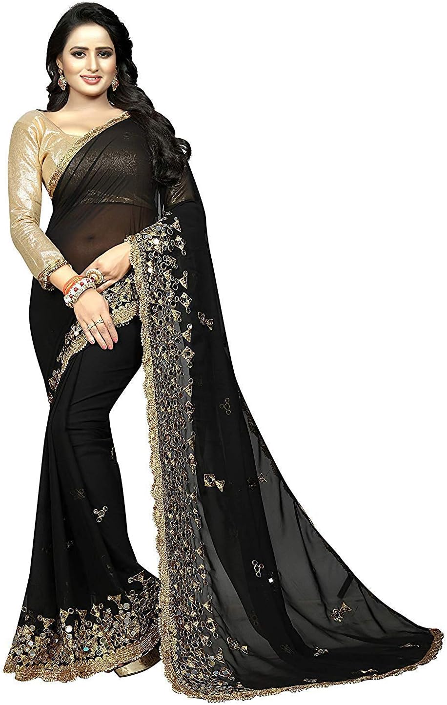 Jashvi Creation Women's Georgette Saree With Blouse Piece