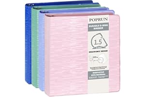POPRUN 3 D Ring Binder 1.5 Inch, PVC-Free, Holds 375 Sheets of 8.5 x 11 Paper, Extra Durable Organizer with 2 Pockets for School & Office, Heavy-Duty, 4 Pack, Multicolor