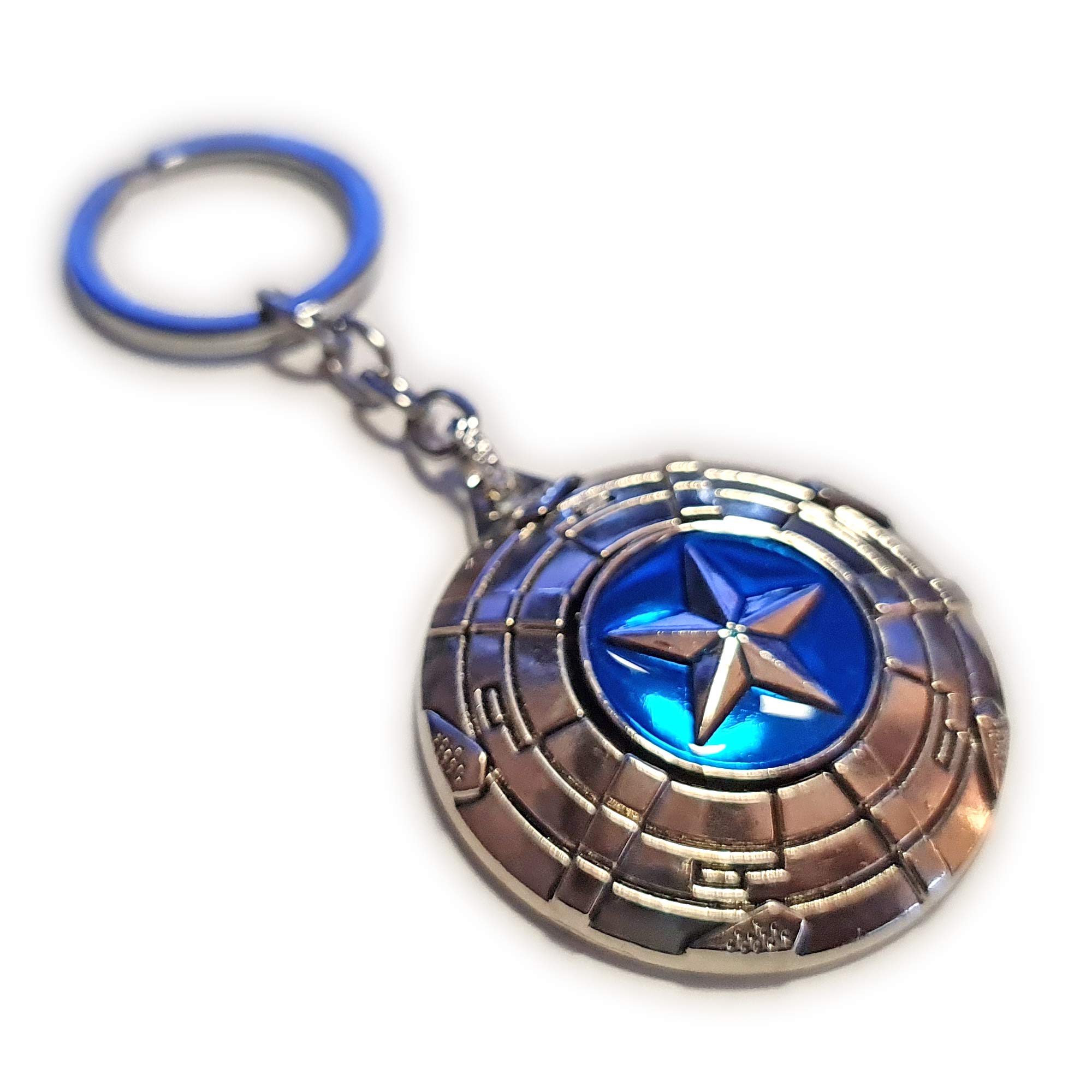 LizMatech Marvelous Winter Soldier Chrome Keyring - Shiny Metallic Silver Star Shield Keychain - Interactive Rotating Center Star Detail - Heavyweight Bucky Barnes Accessory (Winter Soldier Chrome)