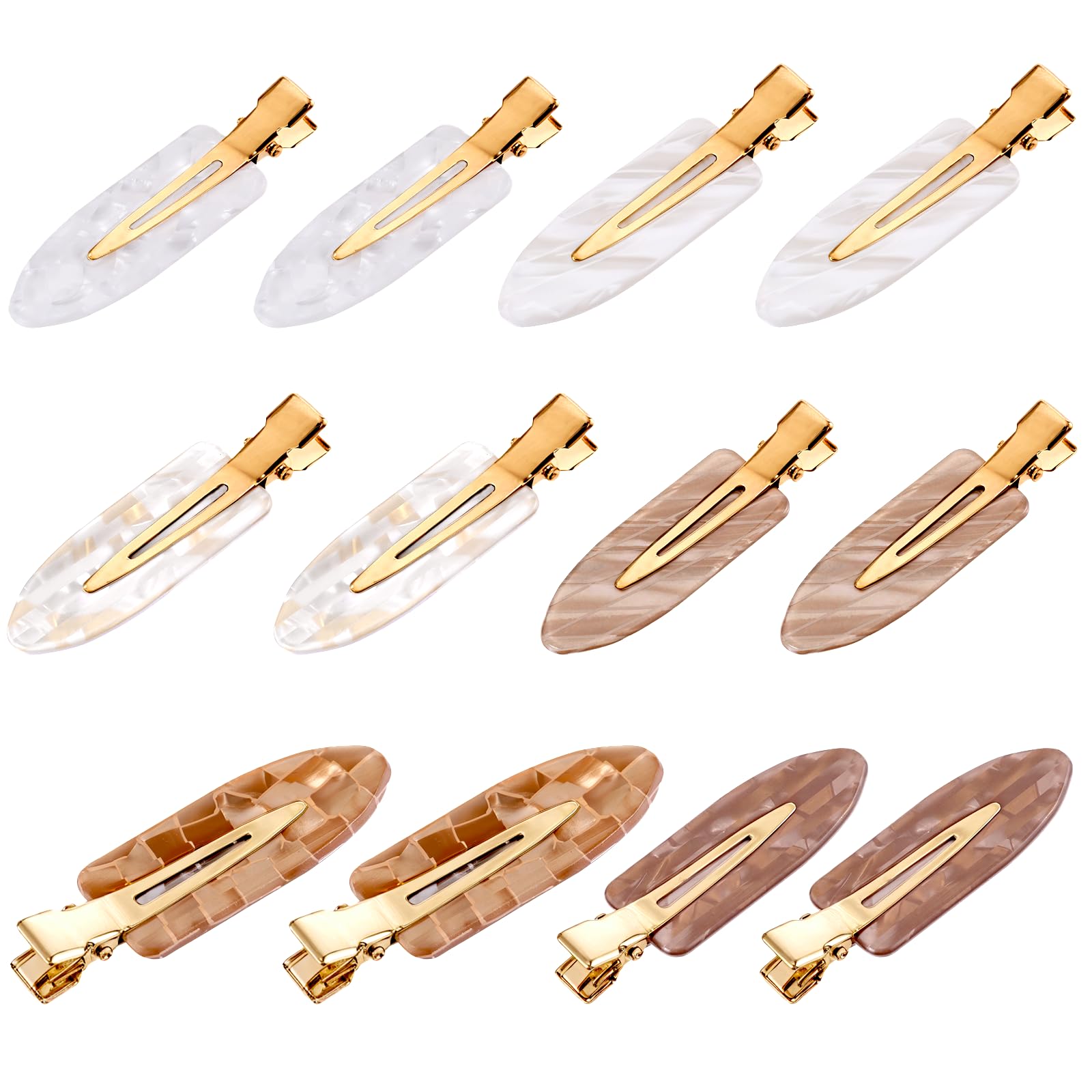 12 Pack No Crease Hair Clips No Bend Hair Clips Creaseless Hair Clips Flat Duckbill Clips Alligator Hair Barrette Makeup Hair Clip Salon Hairstyle Accessories for Women Girls(White and Coffee)