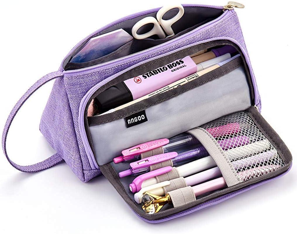 Big Capacity Canvas Storage Pouch Marker Pen Pencil Case Stationery Bag Holder for Middle High School Office College Student Girl Women Adult Teen