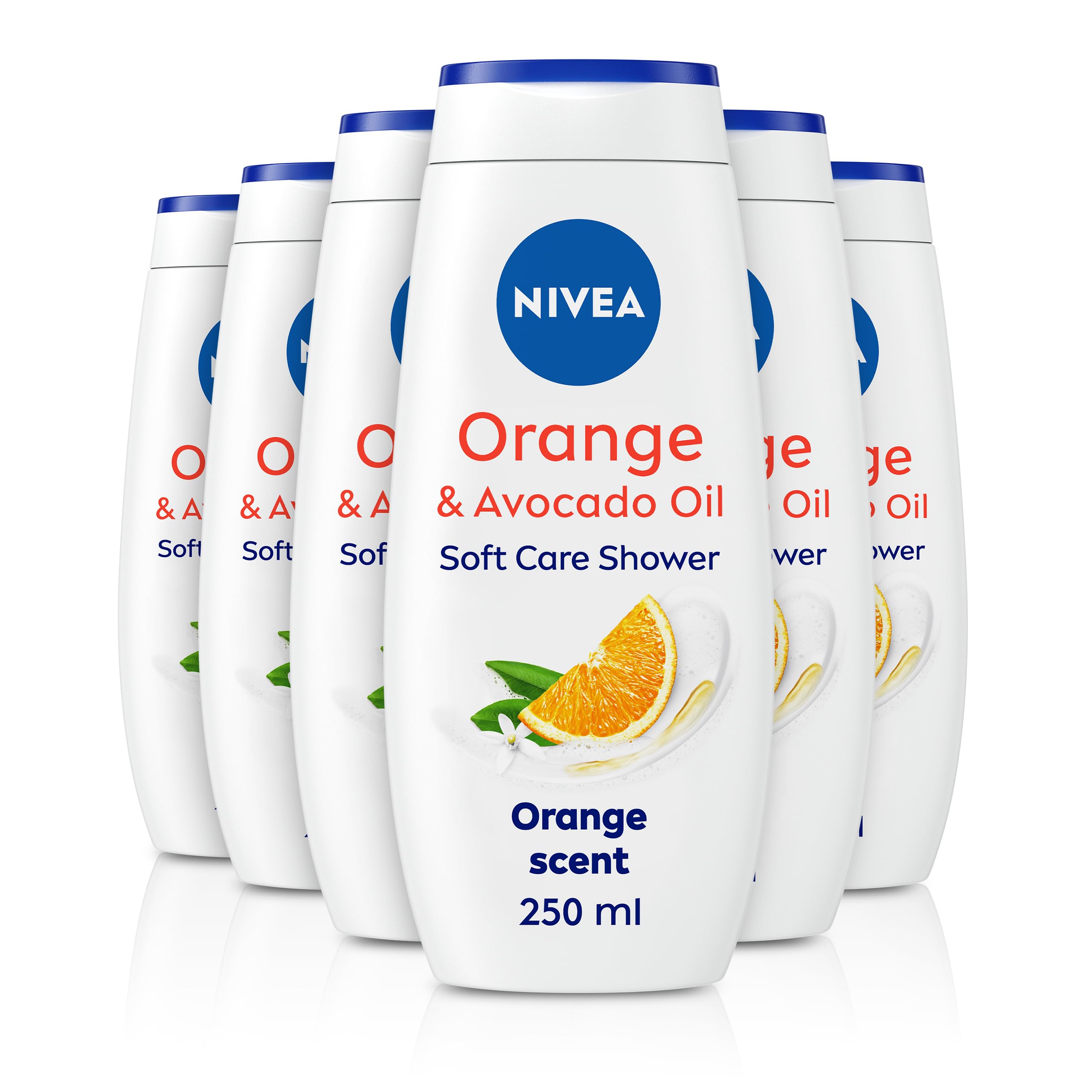 NIVEA Indulgent Moisture Orange Shower Cream, (250 ml, Pack of 6), Moisturising Shower Gel with Avocado Oil Luxurious Body Wash for Women, Body Wash