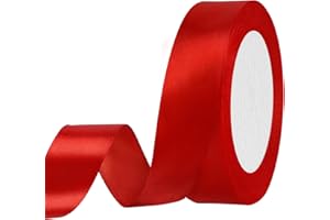 Showin 1 Inch Double Face Satin Ribbon Red, 25Yards Craft Fabric Ribbon for Gift Wrapping, Floral Bouquets, Wedding Decoration