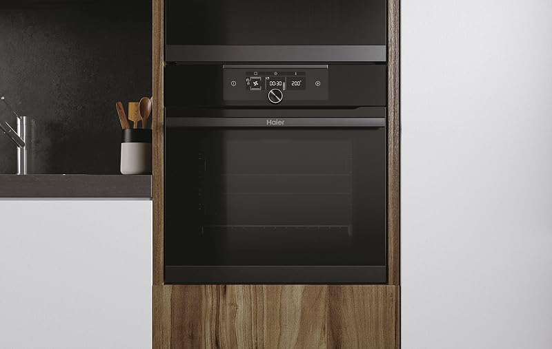 I-Turn Série 4 HWO60SM5F8BH - Forno multifunções, conectividade pirolítica, WIFI e Bluetooth, capacidade de 70L, 13 funções, controlo rotativo e ecrã digital, iluminação lateral, preto