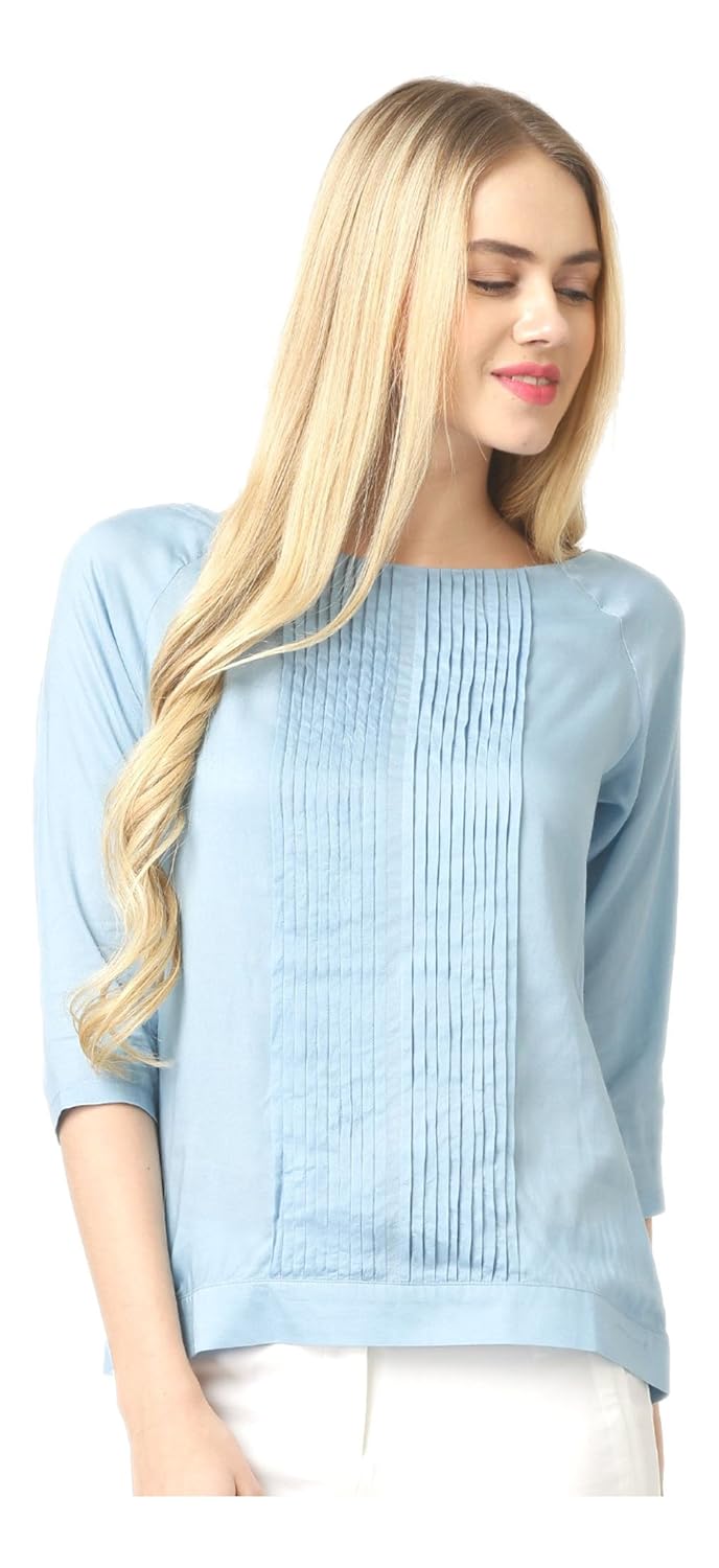 marie claire blue pintuck top (mc10064a)