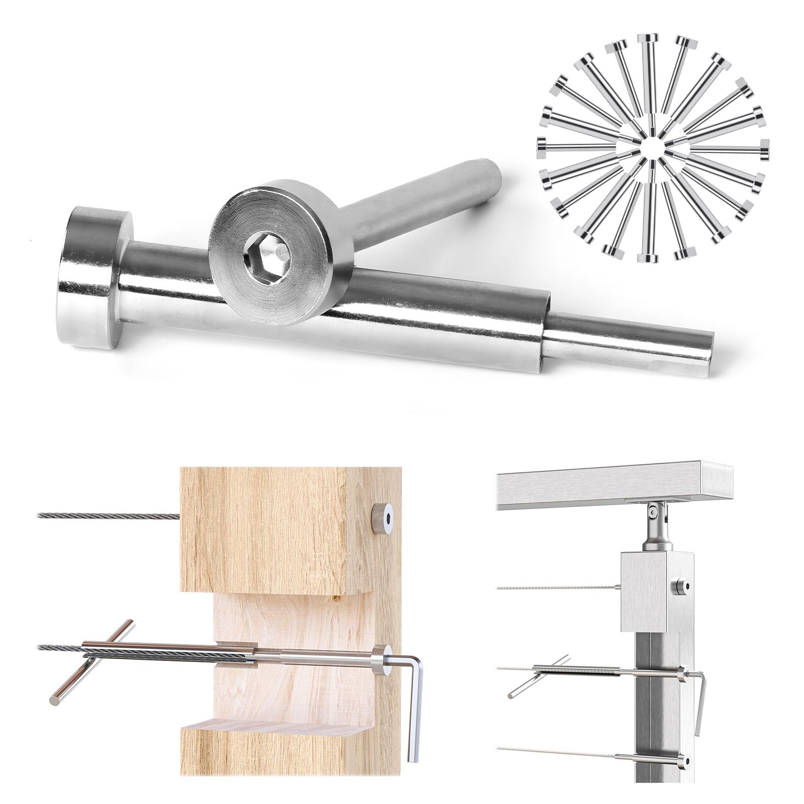 [Patent]Muzata 10Pair Invisible Cable Railing kit 1/8" Swage Tensioner and Terminal T316 Stainless Steel for 2"x2" 4"x4" Wood Metal Post CR26