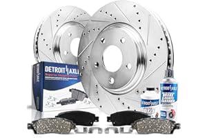 Detroit Axle - Front Brake Kit for 2013-2019 Ford Explorer Flex Taurus Lincoln MKT MKS Replacement 2014 2015 2016 2017 2018 Drilled & Slotted Brakes Rotors Ceramic Brake Pads : 13.86" inch Rotor
